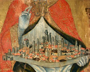Vue de la ville de San Gimignano, avec maisons et monuments (détail)