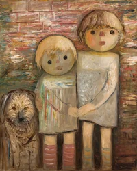 Deux enfants avec un chien