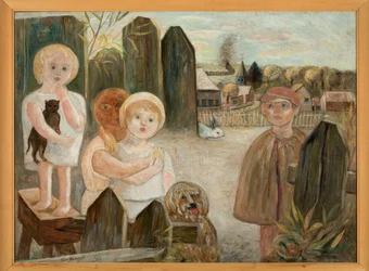 Enfants dans une cour de village