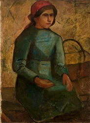 Fille en robe verte avec un panier