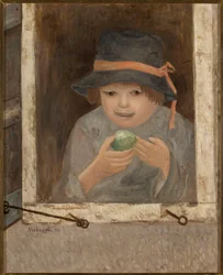 La jeune fille à la pomme à la fenêtre