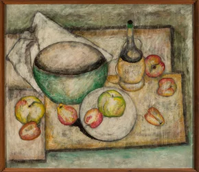 Nature morte au bol vert et aux fruits