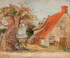 Paysage avec maison et volaille