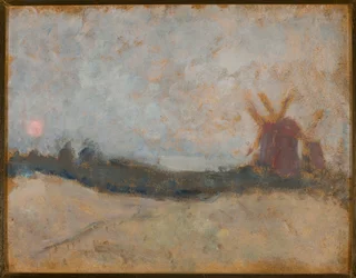 Paysage avec des moulins à vent