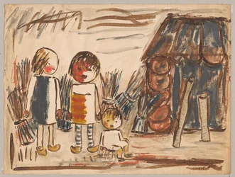 Trois enfants avec des gerbes