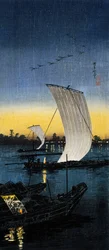 Vue du soir à Sekiyado, vers 1930