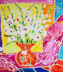 Vase de glaïeuls aux couleurs vives