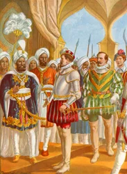 Conversation entre Pietro Alvares Cabral et le roi de Calicut