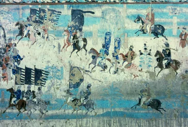 Zhang Yichao, gouverneur du Gansu occidental en excursion pour combattre les Tibétains, dynastie Tang, 850-907