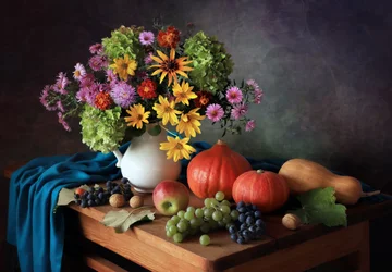 Nature morte colorée représentant les récoltes d