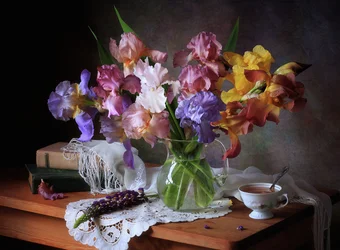Nature morte aux iris colorés