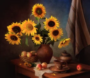 Nature morte aux tournesols dorés