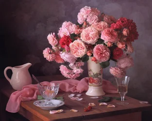 Nature morte romantique aux roses