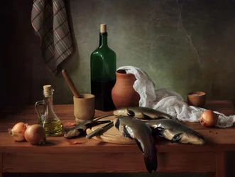 Nature morte rustique avec du poisson