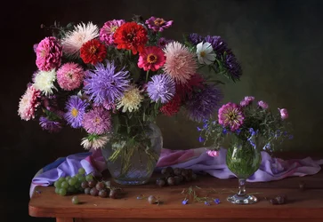Nature morte aux asters aux couleurs vives