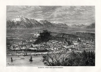 Salzbourg, depuis le Kapuzinerberg, Autriche, 19e siècle