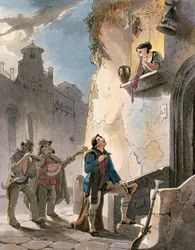 Sérénade, illustration de Costumes et scènes populaires de Naples par Achille Vianelli