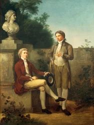 Portrait de deux jeunes hommes dans un jardin
