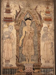 Bannière représentant Bouddha avec des disciples, début du XIXe siècle
