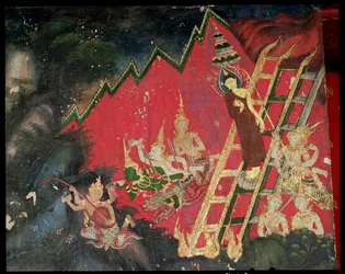 Bouddha descendant du ciel (peinture murale)