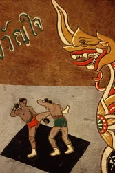 Décoration sur un char à bœufs représentant le Muay Thai