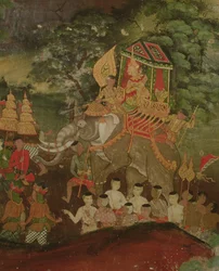 Roi Sanjaya sur un éléphant, Wat Suwannaram, Dhonburi, 1831