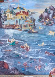 Fresque représentant des scènes du Ramayana au Wat Phra Kaeo, le Palais Royal, Bangkok, Thaïlande