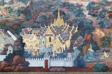 Fresque représentant des scènes du Ramayana à Wat Phra Kaeo, le Grand Palais Royal, Bangkok, Thaïlande