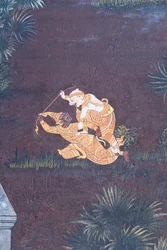 Fresque représentant des scènes du Ramayana à Wat Phra Kaeo, le Grand Palais Royal, Bangkok, Thaïlande