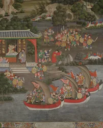 Scène avec influence chinoise, Sala Geng, Wat Bowonniwet Vihara, Bangkok