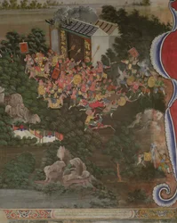 Scène avec influence chinoise, Sala Geng, Wat Bowonniwet Vihara, Bangkok