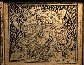 ART THAI : Un épisode du "Ramayana". Armoire à livres, Bangkok Style