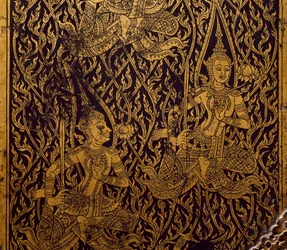 Armoire pour sutra, bois sculpté et laqué, de Bangkok, Thaïlande (détail)