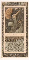 Page de calendrier de mars avec grues couronnées