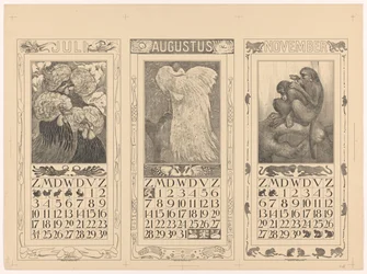 Calendriers pour juillet, août et novembre 1910