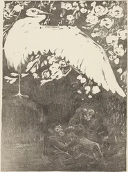 Héron avec trois singes