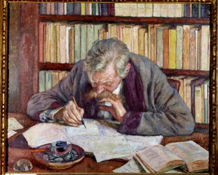 Portrait du poète belge Émile Verhaeren à son bureau