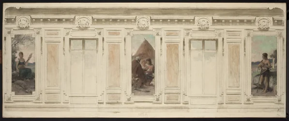 Esquisse pour la salle des mariages de la mairie de Courbevoie : Fileuse. Le mariage. Berger, en 1884