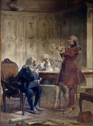 Le naturaliste et intendant du Jardin du roi Georges-Louis Leclerc, comte de Buffon, lit les premières feuilles de son traité d