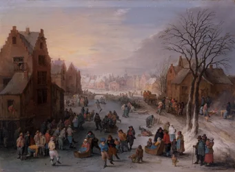 Paysage hivernal avec de nombreuses figures