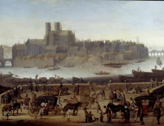 Le quai et le pont de la Tournelle à Paris (détail)