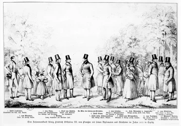 Le roi Frédéric-Guillaume III de Prusse rencontrant des diplomates, des soldats et des savants à la station thermale de Teplitz en 1833, 1833