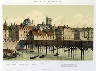 Le grand Châtelet et le pont de bois (1621-1643) - dans "Paris depuis le XIIIe à nos jours" par Hoffbauer, éd. Firmin Didot & Cie