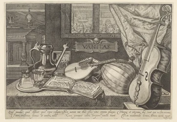 Nature morte vanitas avec instruments de musique