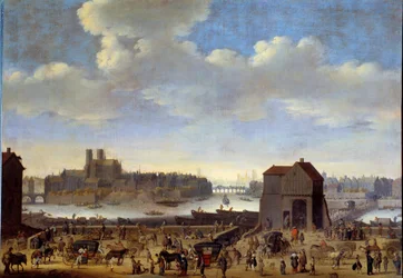 Vue du Quai et du Pont de la Tournelle, Île de la Cité et Île Saint-Louis à Paris vers 1646