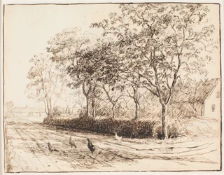 Poules devant une ferme à Kastrup. Katrupvejen