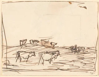 Esquisse de paysage avec des vaches