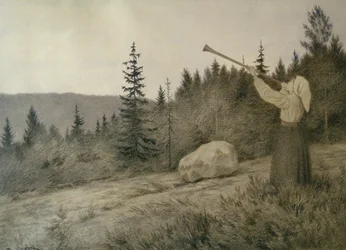 Sous les montagnes résonne un instrument à vent