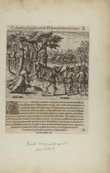 Columbus Supplicium ab Hispanis Seditiosis Sumit. X. (extrait du livre Americae, quatrième partie)
