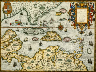 Carte DeBry des Caraïbes et de la Floride1594